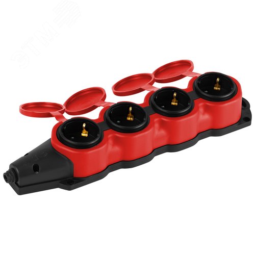 Колодка каучуковая с заземлением 4 розетки 16A IP44 красная KX-4e-RED-IP44 - фото 2