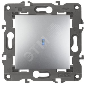 Выключатель одноклавишный, в рамку (скрытого монтажа) с подсветкой алюминий 10А 250В автоматические (безвинтовые) зажимы ЭРА Elegance 14-1102-03