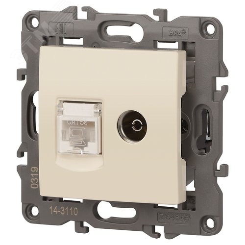 Розетка RJ45+TV, Эра Elegance, сл.кость, 14-3110-02 - фото 4