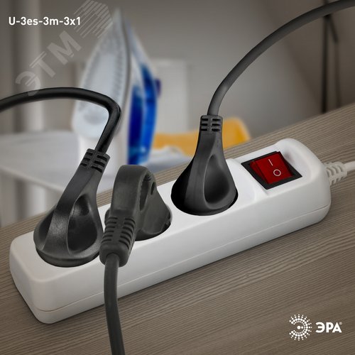 Удлинитель с заземлением, 3x1мм2, 16A, ПВС, с выключателем, 3 гнезда, 3м 10/480 U-3es-3m-3x1 - фото 3