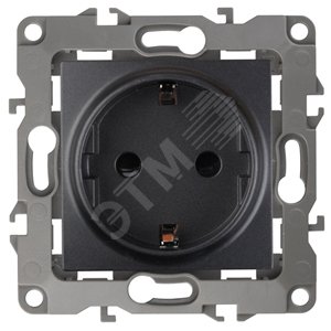 Розетка однофазная скрытого монтажа, в рамку с заземлением без шторок антрацит 16А 250В IP20 автоматические (безвинтовые) зажимы 12-2001-05 Эра 12