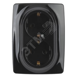 Розетка однофазная двойная скрытого монтажа, в рамку с заземлением без шторок черный 16А 250В IP20 автоматические (безвинтовые) зажимы 12-2106-06 Эра 12