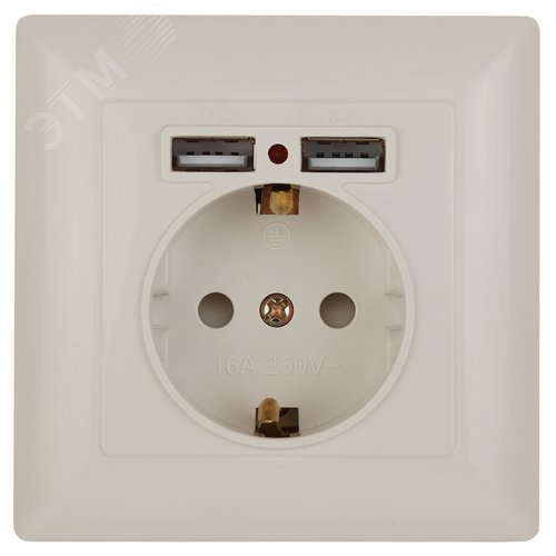 4-410-02 Розетка P+E Schuko со шторками, 16А-250В + 2хUSB, СУ, Solo, слоновая кость (10/100/20 | Б0043404 | Intro - ЭРА (Энергия света)