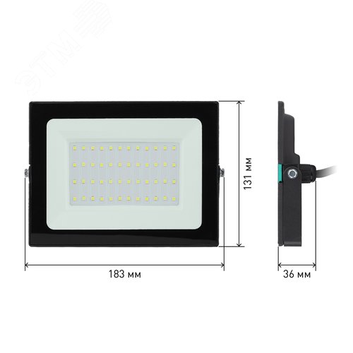 Прожектор светодиодный ДО-50W LPR-021-0-65K-050 ЭРА 50Вт 4000Лм 6500К 183х131х36 - фото 8