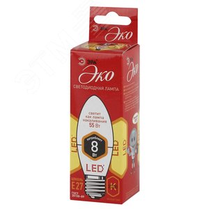 Лампа светодиодная LED 8 Вт 640Лм 2700К свеча теплый E27 220-240В ECO LED B35-8W-827-E27 Red Line 3