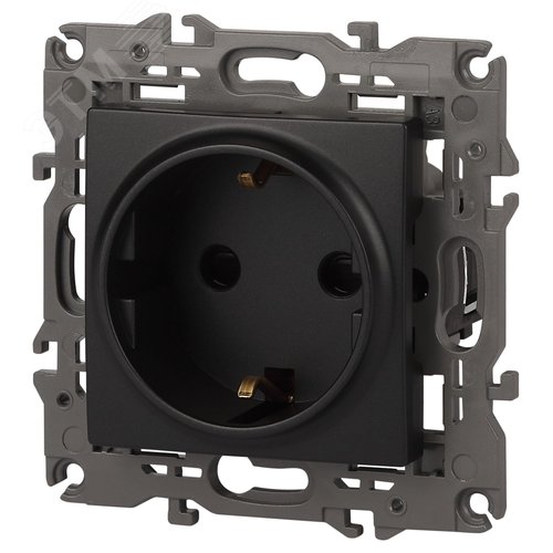 Розетка однофазная скрытого монтажа, в рамку с заземлением со шторками антрацит 16А 250В IP20 автоматические (безвинтовые) зажимы 14-2102-05 Эра Elegance 4