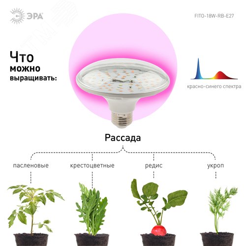 Лампа для растений FITO-18W-RB-E27 - фото 4