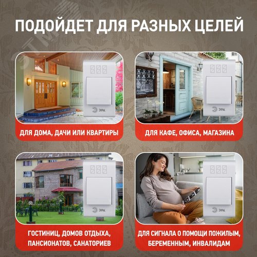 Звонок дверной беспроводной на батарейках 32 мелодии 100м IP20 бело-синий 2АА/А23 A01 - фото 4