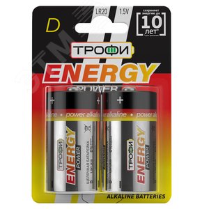 Батарейка Трофи LR20-2BL ENERGY POWER Alkaline (12/96/3456) - ЭРА (Энергия света)