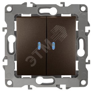 Выключатель двухклавишный скрытого монтажа с подсветкой бронза 10А 250В автоматические (безвинтовые) ЭРА 12 12-1105-13