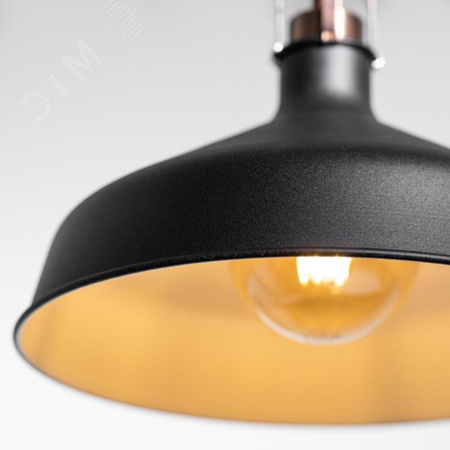 Светильник подвесной декоративный PL2 BK/RC E27 max 60W, d300 мм, шагрень черный/медь 6
