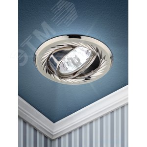 Светильник встраиваемый литой поворотный с гравировкой по кругу MR16 KL6A PS/N ,12V/220V, 50W перламутровое серебро/никель ЭРА 2