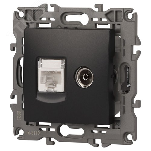 Розетка RJ45+TV, Эра Elegance, антрацит, 14-3110-05 - фото 4