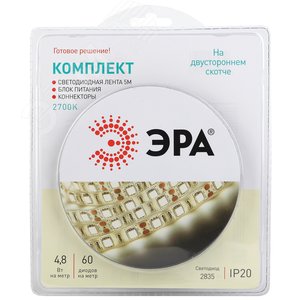 Комплект светодиодной ленты 4,8Вт/м 12В 2700К IP20 60LED/м 2835kit-4,8-60-12-IP20-2700-5m