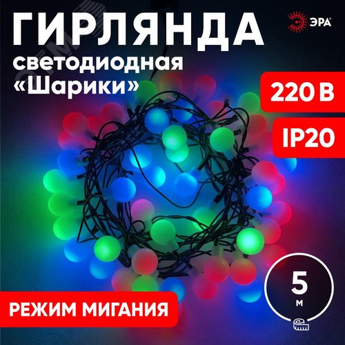 Гирлянда LED Нить Шарики d18мм, 5 м мультиколор, 220V ENIN - 18BM ЭРА (Б0047968) 8