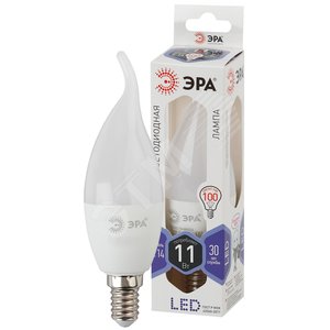 Лампа светодиодная LED 11 Вт 880Лм 6000К свеча на ветру холодный E14 170-265В LED BXS-11W-860-E14 Standart - ЭРА (Энергия света)