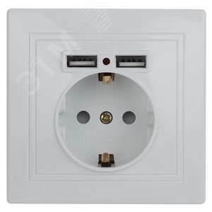1-410-01 Розетка+USB, IP20, СУ, Plano, белый (10/100/2000) | Б0043247 | Intro - ЭРА (Энергия света)
