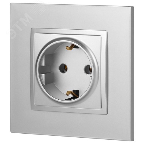 Розетка однофазная скрытого монтажа, в рамку с заземлением без шторок алюминий 16А 250В IP20 автоматические (безвинтовые) зажимы 14-2101-03 Эра Elegance 4