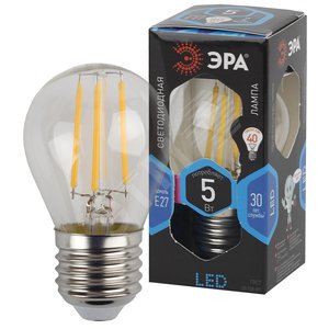 Лампа светодиодная F-LED P45-5W-840-E27  (филамент, шар, 5Вт, нейтр, E27) (25/50/3750) ЭРА