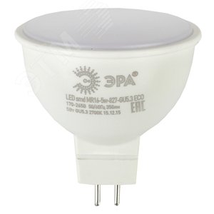 Лампа светодиодная LED 5 Вт 400Лм 2700К софит теплый GU5.3 220-240В LED MR16-5W-827-GU5.3 Red Line - ЭРА (Энергия света)
