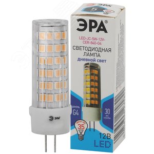 Лампа светодиодная LED 5 Вт 400Лм 4000К капсула нейтральный G4 12В LED JC-5W-12V-CER-840-G4 Standart - ЭРА (Энергия света)