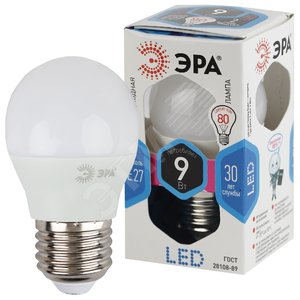 Лампа светодиодная LED 9 Вт 720Лм 4000К шар нейтральный E27 170-265В LED P45-9W-840-E27 Standart - ЭРА (Энергия света)