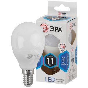 Лампа светодиодная Эра LED P45-11W-840-E14 (диод, шар, 11Вт, нейтр, E14) (Б0032988) - ЭРА (Энергия света)