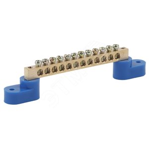 Шина N  ноль  на двух угловых изол ШНИ-6х9-16-У2-синий