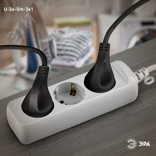 Удлинитель c заземлением, 3х1мм2, 16А, ПВС, 3 гнезда, 5м 10/840 U-3e-5m-3x1 - фото 3