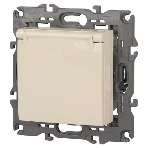 Розетка однофазная скрытого монтажа, в рамку с заземлением со шторками слоновая кость с крышкой 16А 250В IP20 автоматические (безвинтовые) зажимы 14-2103-02 Эра Elegance 6