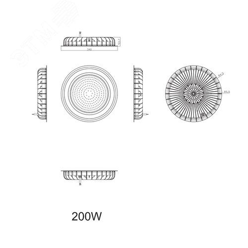 Cветильник cветодиодный подвесной ДСП 200Вт 20000Лм IP65 5000К Кп<2% КСС Д DOB SPP-402-0-50K-200 - фото 5