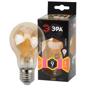 Лампа светодиодная филаментная F-LED A60-9W-827-E27 gold (филамент, груша золот., 9Вт, тепл, Е27) ЭРА (10/100/1200) ЭРА (Б0035038)