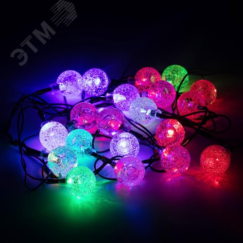 Гирлянда LED Нить Шарики кракле d25мм, 2 м, RGB, 220V ENIN - 25BG ЭРА (Б0055997) - фото 9