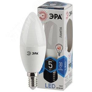 Лампа светодиодная LED B35-5W-840-E14  (диод, свеча, 5Вт, нейтр, E14) (10/100/4000) ЭРА (Б0047932)