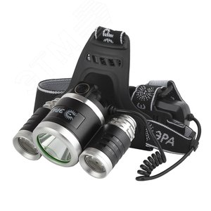 Фонарь светодиодный GA-809 налобный аккумуляторный, трехламповый High Power Headlamp  5 Вт CREE, алюминий, ЭРА