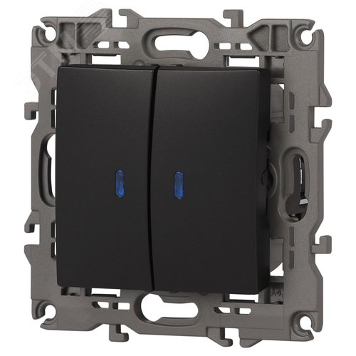 Выключатель двухклавишный, в рамку (скрытого монтажа) с подсветкой антрацит 10А 250В автоматические (безвинтовые) зажимы ЭРА Elegance 14-1105-05 4