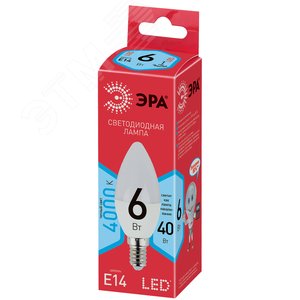 Лампа светодиодная ECO LED B35-6W-840-E14 (диод, свеча, 6Вт, нейтр, E14 (10/100/3500) 2