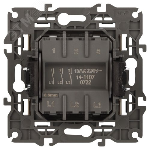 Выключатель трехклавишный, в рамку (скрытого монтажа) слоновая кость 10А 250В автоматические (безвинтовые) зажимы ЭРА Elegance 14-1107-02 3