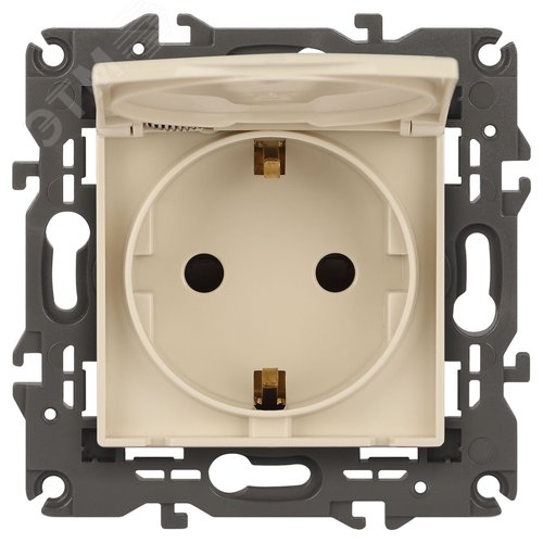 Розетка однофазная скрытого монтажа, в рамку с заземлением со шторками слоновая кость с крышкой 16А 250В IP20 автоматические (безвинтовые) зажимы 14-2103-02 Эра Elegance 3