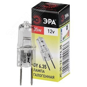 Лампа накаливания галогенная GY6.35-JC-35W-12V (галоген, капсула, 35Вт, нейтр, GY6.35) (100/1000/28000) - ЭРА (Энергия света)