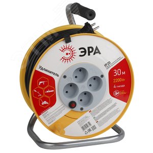 Удлиннитель силовой RP-4-2x1.0-30m пласт. катушка без зазем. 30м 4гн 2х1мм2 (2/48) |Б0017620 | ЭРА - ЭРА (Энергия света)