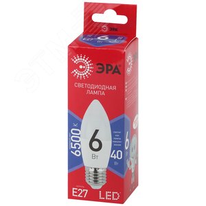 Лампа светодиодная LED B35-6W-865-E27 R  (диод, свеча, 6Вт, хол, E27) (10/100/3500) ЭРА (Б0045340) 2