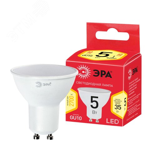 Лампа светодиодная LED 5 Вт 400Лм 2700К софит теплый GU10 220-240В LED MR16-5W-827-GU10 Red Line - фото 2