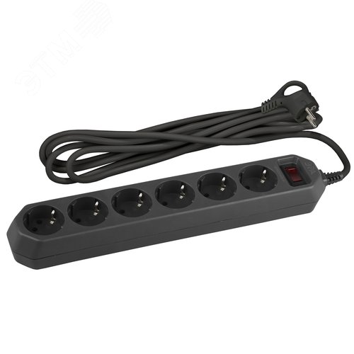 Фильтр сетевой черный с заземл, 3x0,75мм2, с выкл, 6гн, 5м USF-6es-5 м-B-BOX