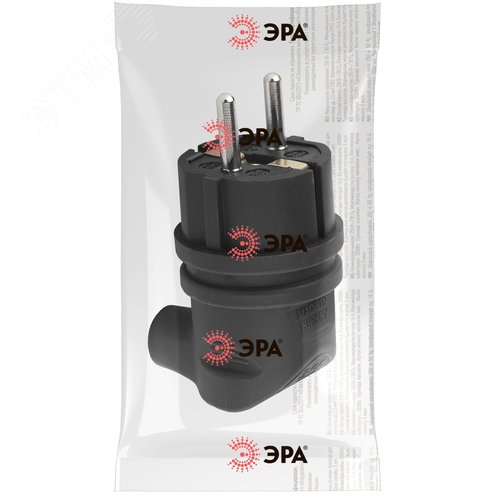 Вилка каучуковая с/з 90град с кольцом 16A IP44 черная V9-B-IP44 2