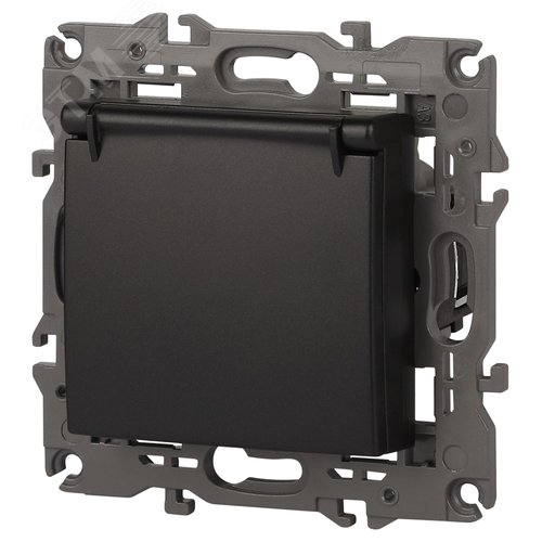 Розетка однофазная скрытого монтажа, в рамку с заземлением со шторками антрацит с крышкой 16А 250В IP20 автоматические (безвинтовые) зажимы 14-2103-05 Эра Elegance 5