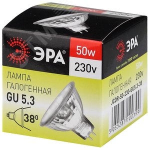 Лампа накаливания галогенная GU5.3-JCDR (MR16) -50W-230V-CL (галоген, софит, 50Вт, нейтр, GU5.3) (10/200/6000) - фото 2