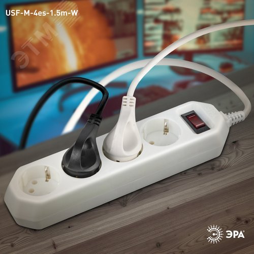 Фильтр сетевой USF-M-4es-1.5m-W начальная защита, с/з, с выключателем, 4гн, 1,5м, ПВС, 10А, белый USF-M-4es-1.5m-W - фото 5