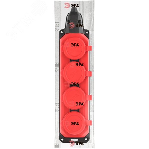 Колодка K-4e-RED-IP44 каучуковая с заземлением 4 розетки 16A IP44 красная - фото 6