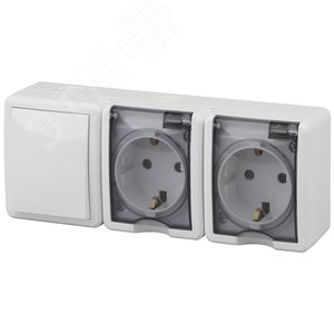 Блок две розетки+выключатель IP54, 16A(10AX)-250В, ОУ, Эра Эксперт, белый, 11-7403-01